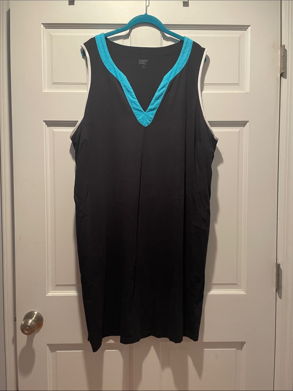 Lands' End Black Sleeveless Dress with Turquoise Trim